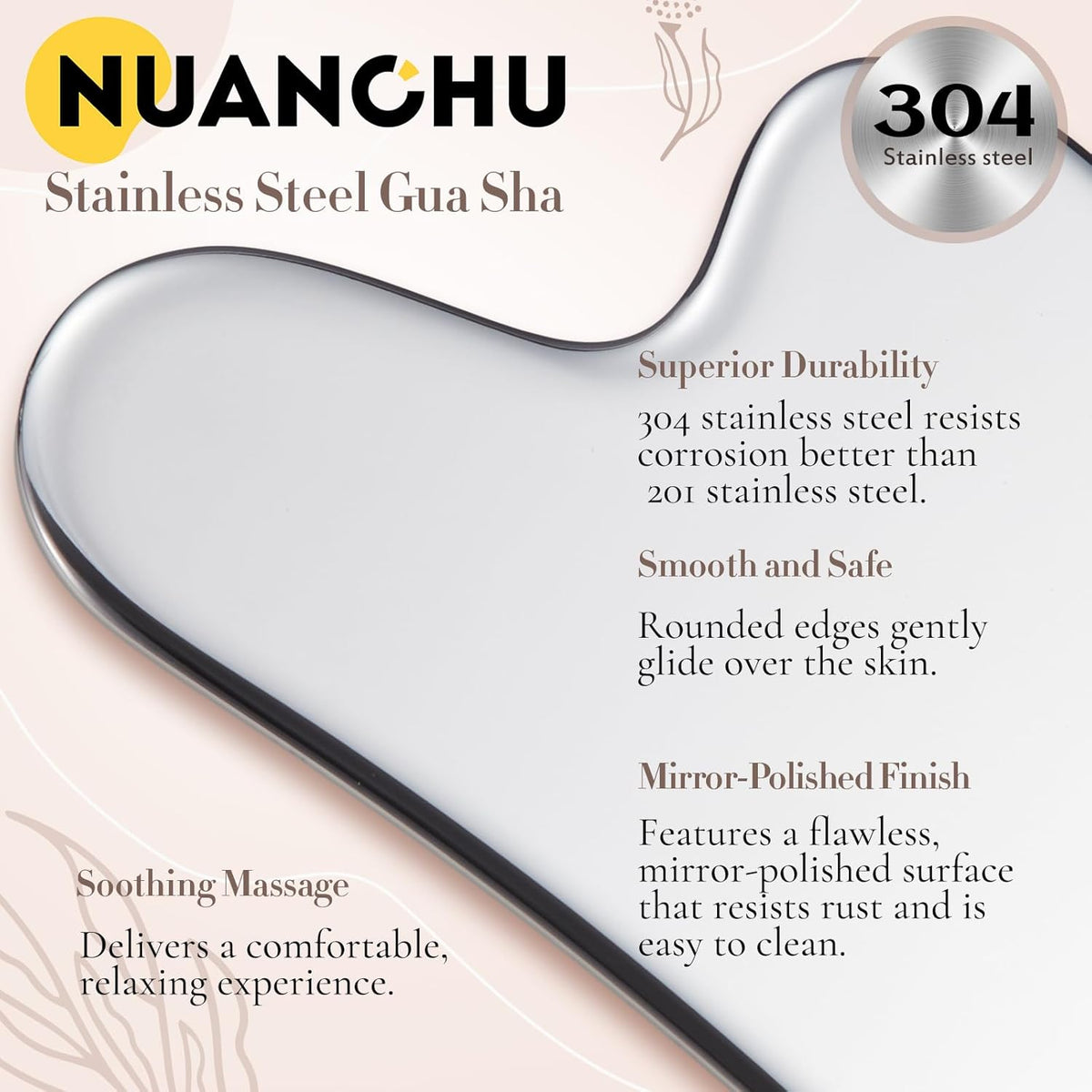 Nuanchu 304 Stainless Steel Gua Sha Facial Tool, Silver, Heart