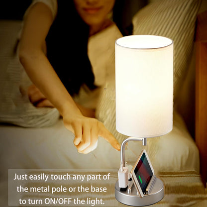 Dreamholder Touch Control USB Table Lamp, Upgraded 3-Way Dimmable Bedside Desk Lamp with USB C & A Charging Ports and AC Outlet, Nightstand Lamp for Bedroom, Dimmable 9W LED Bulb Included