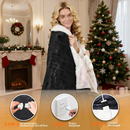 Electric Heated Blanket Throw Size 50''x60''-Control Heating Blanket, Soft & Warm Flannel 10-Level Temperature Control, 8 Hours Auto Off, Rapid Heating & Overheat Protection