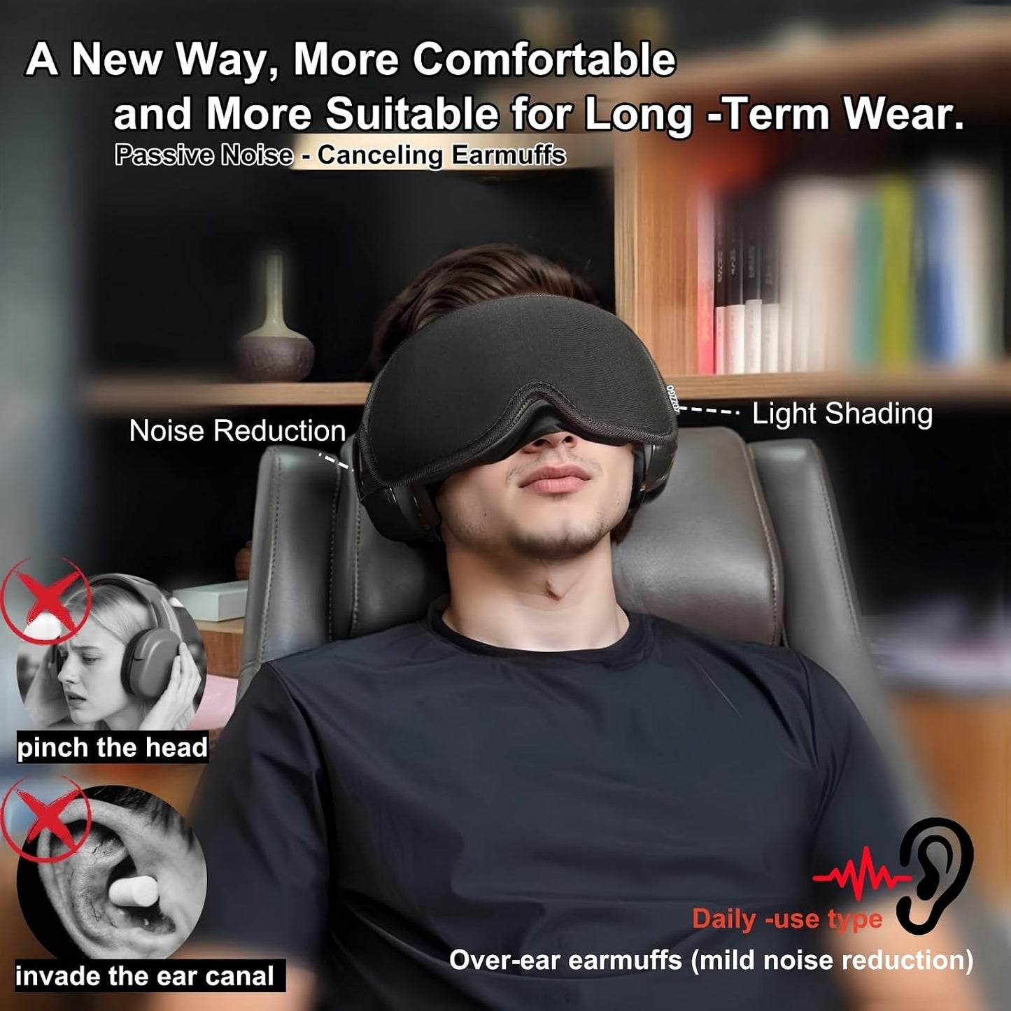 Noise Reduction Ear Muffs Eye Mask for Sleeping Set, Noise Cancelling Earmuffs 3D Light Blocking Sleep Mask Set
