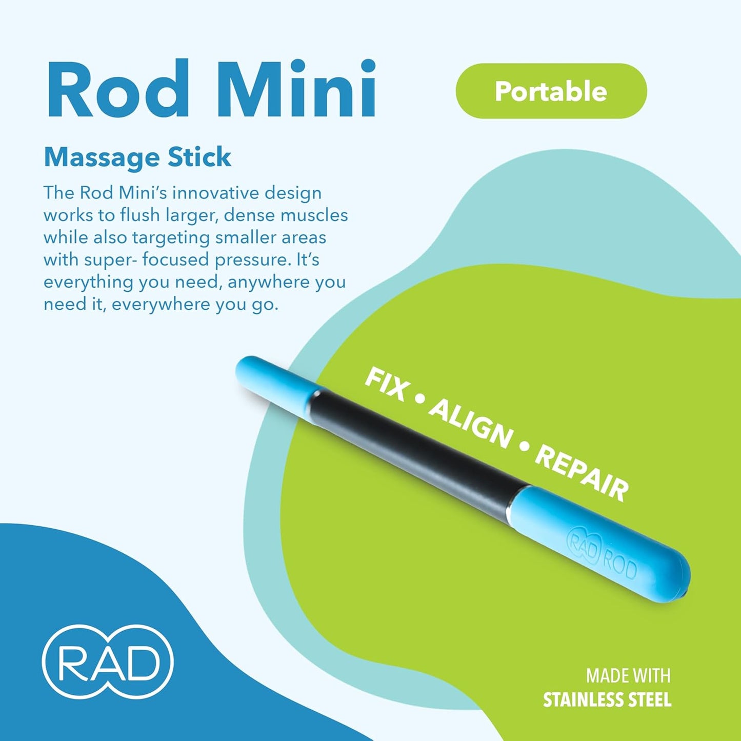 RAD 2-in-1 Muscle Flushing Kit – Includes Exercise Foam Roller & Massage Roller Stick – Deep Tissue Myofascial Release, Muscle Recovery Tools for Mobility & Performance