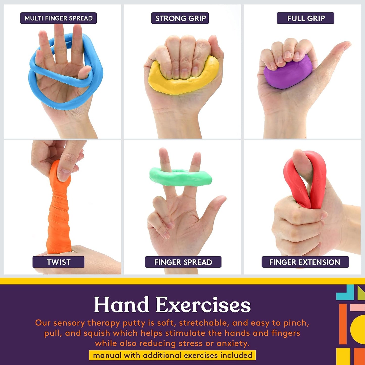 Special Supplies Physical Hand Therapy Putty Kit, Finger Exercisers, Hand Strengtheners, 15 Set Grip Strength,Dexterity, Mobility, Injury Stress Relief