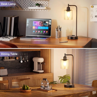 Industrial Touch Lamps for Nightstand Set of 2, 3-Way Dimmable Bedside Lamp