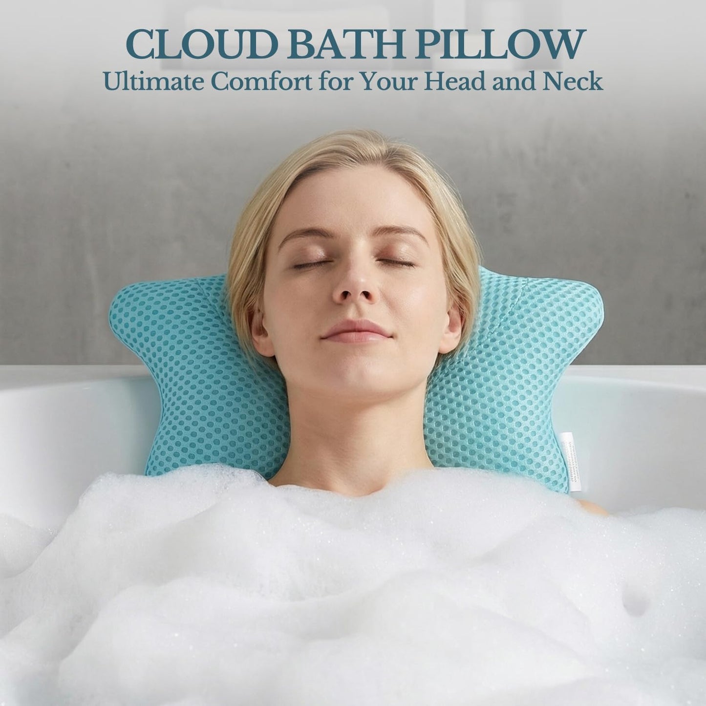 Non Slip Bath Pillow, Luxury Spa Bathtub Head & Neck Rest Support, Permeable Quick Drying Air Mesh Tub Pillow with 4 Large Suction Cups, Fits Any Tubs, Soft and Relaxing (White)