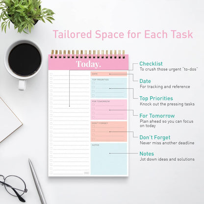 Sweetzer & Orange Daily & Weekly To Do List Notepad – Undated Work Planner & Organizer with Wish List Section, 52-Sheet Coiled Task Pad for Productivity – SET OF 4 To Do List Notebook for Work
