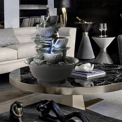 WICHEMI Indoor Fountain Tabletop Fountain Waterfall Fountains Stacked Rocks | Desktop Fountain With LED Light, Soothing Sound, Stress Relief, Humidifies Air, No Plumbing, Easy Setup, 11.8"X8.7"X5.9"