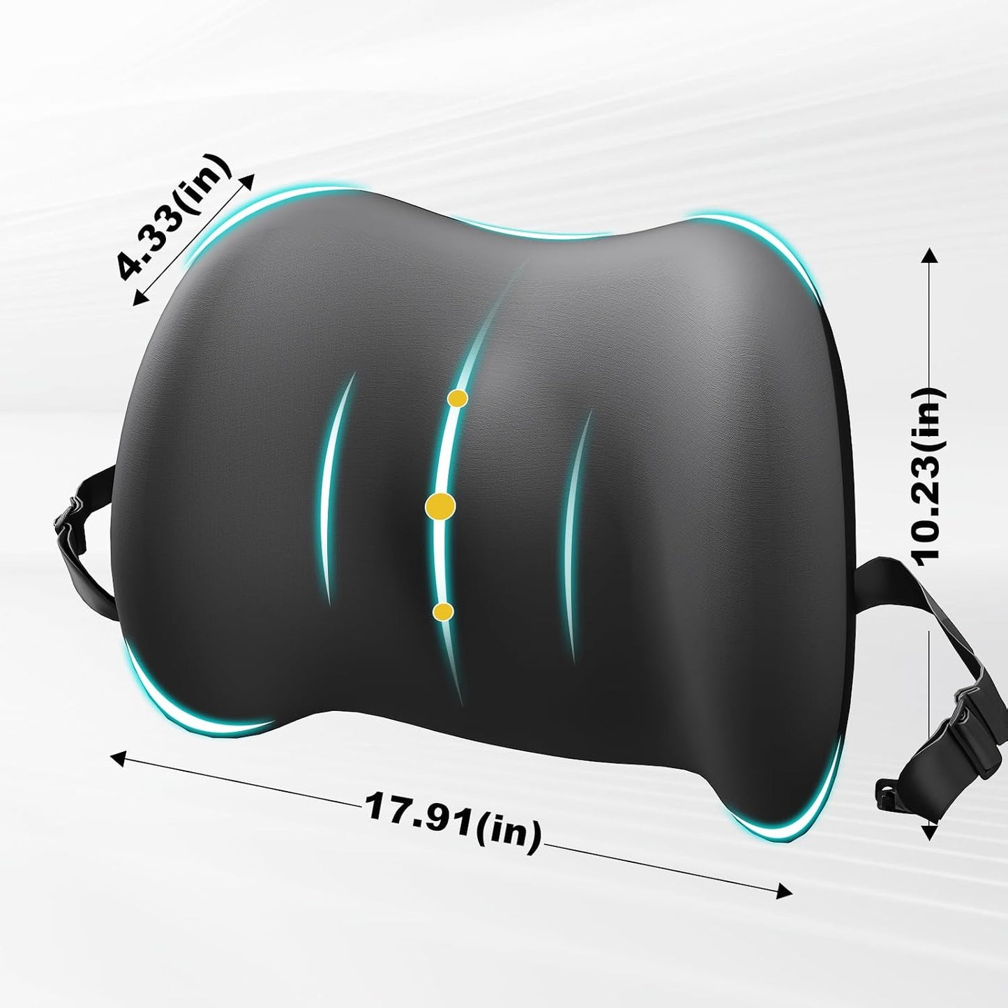 BYMECOST Lumbar Support Pillow for Car, Memory Foam Car Seat Back Support Pillow for Driving, Back Cushion with Strap for Pain Relief, Ergonomic Back Cushion for Office Chair, Wheelchair (Black)