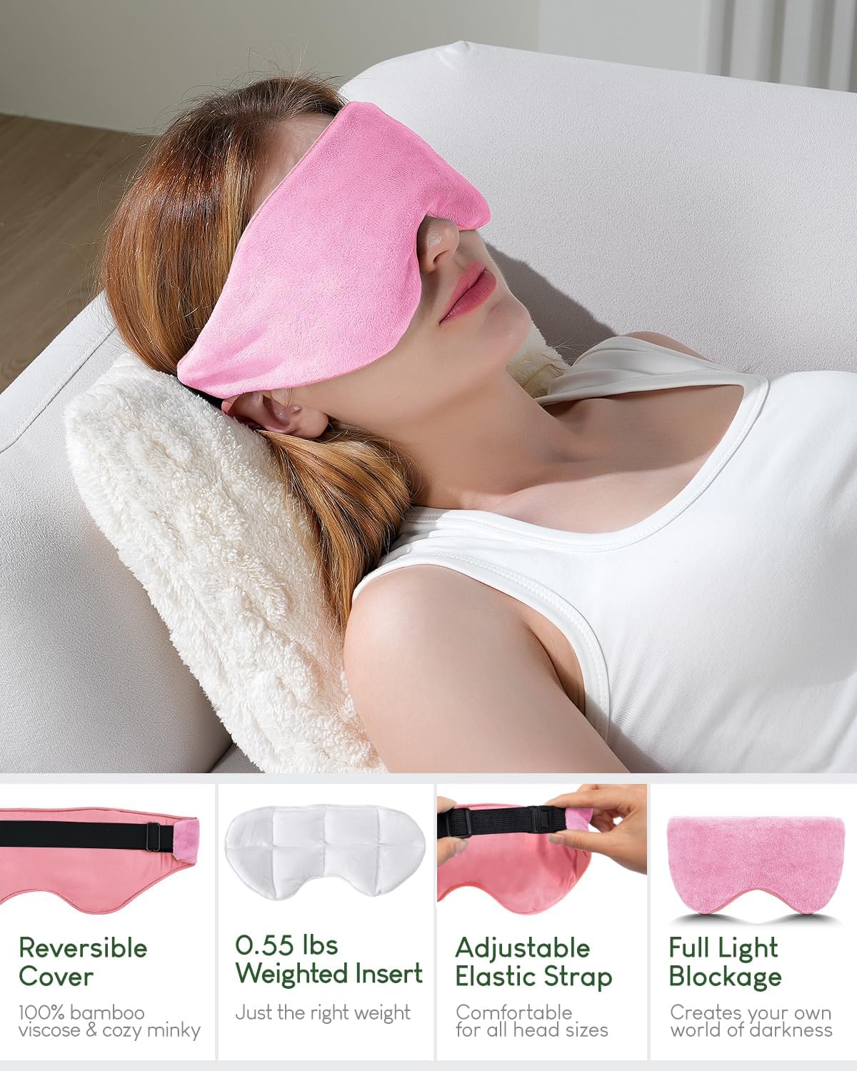 Sivio Weighted Eye Mask for Sleeping, Cooling & Cozy Reversible Blackout Sleep Mask for Women & Men, Microwave Freezable Heavy Blindfold for Airplane, Travel, Meditation, 0.55lb, Grey