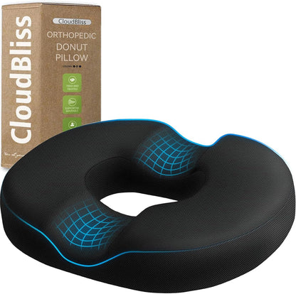 CloudBliss Donut Pillow Stadium Seat Cushion for Tailbone Pain Relief and Hemorrhoids, Memory Foam Seat Chair Cushion, Portable Seat Cushions for Bleachers, Car, Home & Office