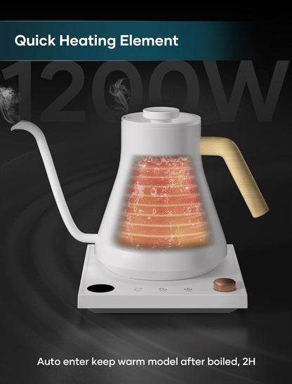 INTASTING Electric Kettles, Gooseneck Electric Kettle, ±1℉ Temperature Control, Stainless Steel Inner, Quick Heating, for Pour Over Coffee, Brew Tea, Boil Hot Water, 0.9L Black