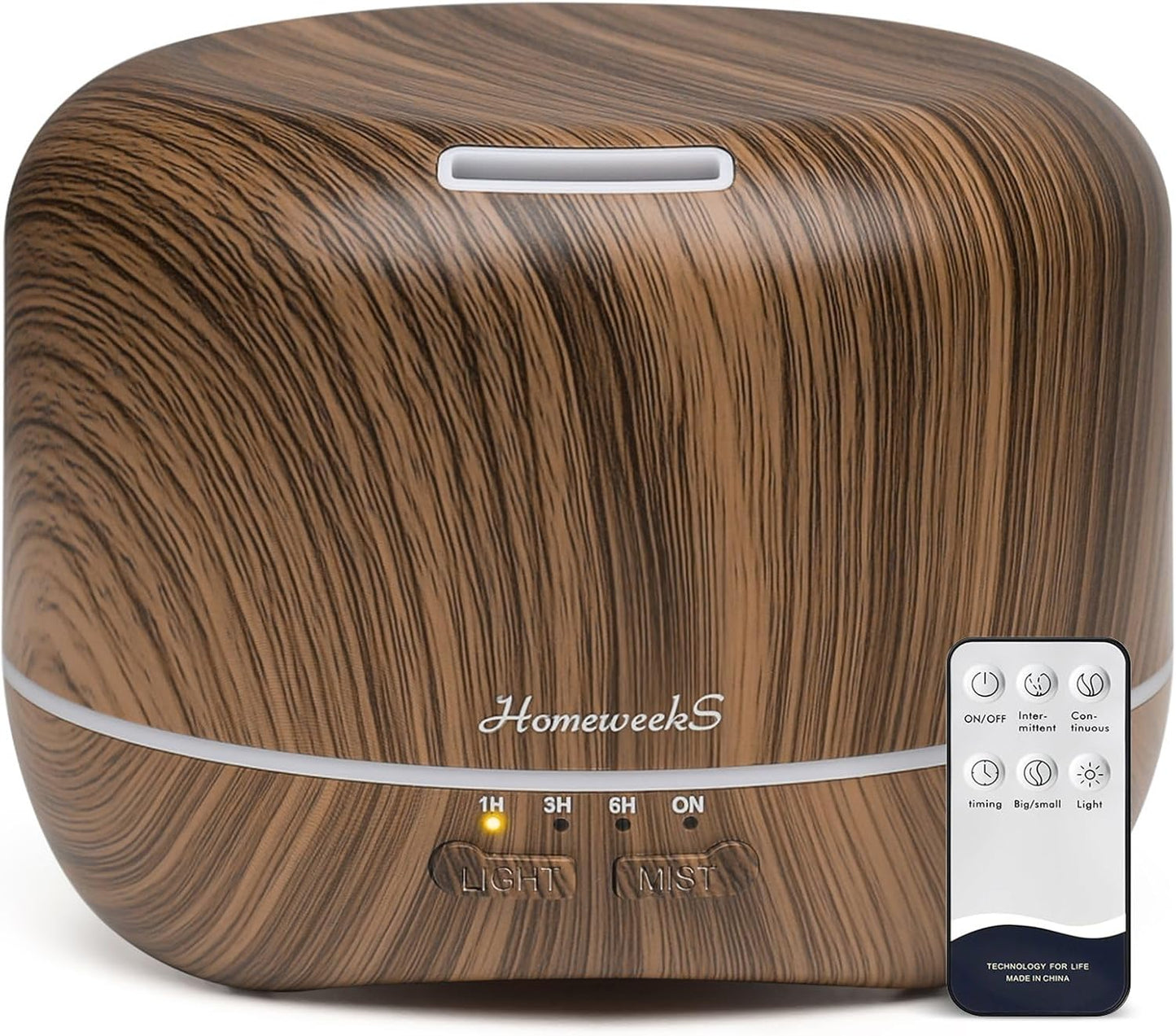 Homeweeks 300ml Essential Oil Diffuser, Quiet Aromatherapy Mist Diffusers for Essential Oils, Wood Grain, Ultrasonic, Remote Control, Timer, 7 Colors Light for Bedroom (300ml)