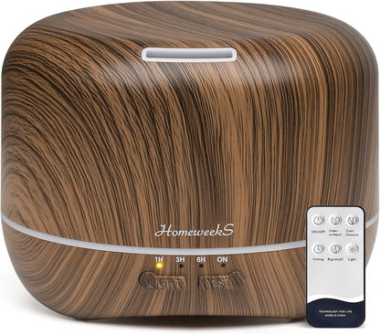 Homeweeks 300ml Essential Oil Diffuser, Quiet Aromatherapy Mist Diffusers for Essential Oils, Wood Grain, Ultrasonic, Remote Control, Timer, 7 Colors Light for Bedroom (300ml)