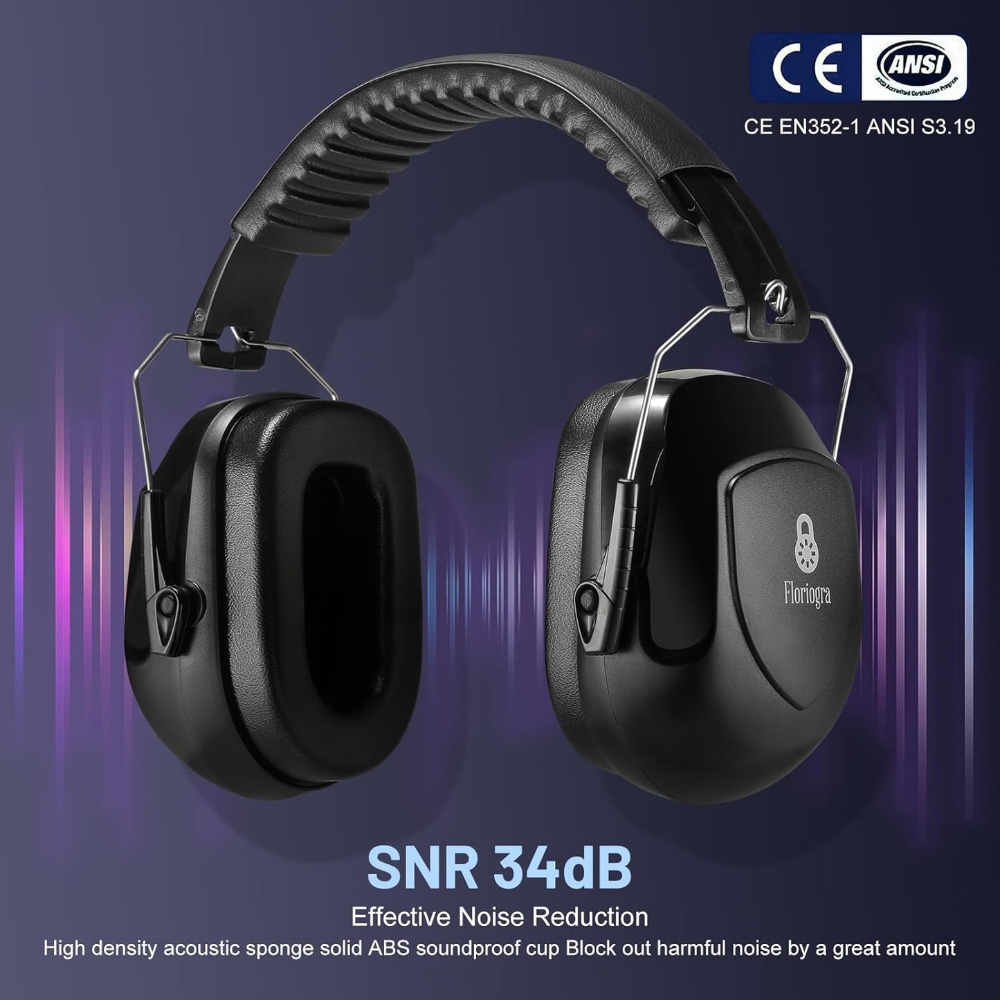 Floriogra 3 Pack Noise Reduction Ear Protection, Hearing Protection Ear muffs SNR 34dB Noise Cancelling Headphones for Adults Kids Autism, Sound Proof Earmuffs for Mowing/Construction/Work