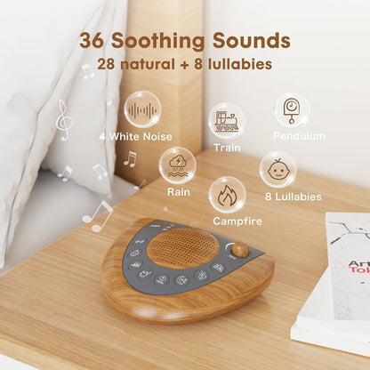 Raynic White Noise Machine, Battery Powered Sound Machine, Portable Sleep Machine with 24 Natural Soothing Sounds, Timer, USB Port, Headphone Jack for Baby, Kids, Adults, Travel, Office, Home (Silver)