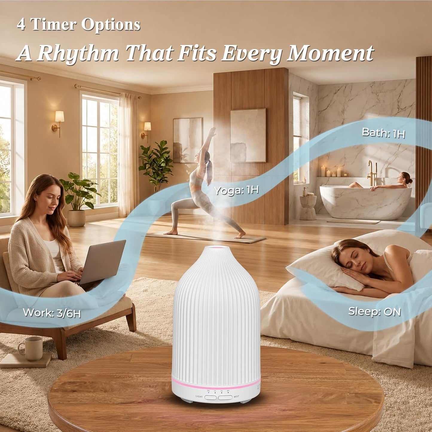 URPOWER 150ML Essential Oil Diffusers for Home, Ultrasonic Aromatherapy Diffuser with 7 Color Changing Lights, Timer & Auto Shut-Off, Scent Diffuser for Bedroom, Office, Yoga