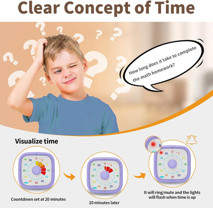 Visual Timer, Pomodoro Timers for Kids Adults, 60-Minute Countdown Desk Timer for Productivity, Silent ADHD Timer for Kids Toddlers, Kitchen for Cooking (Blue)