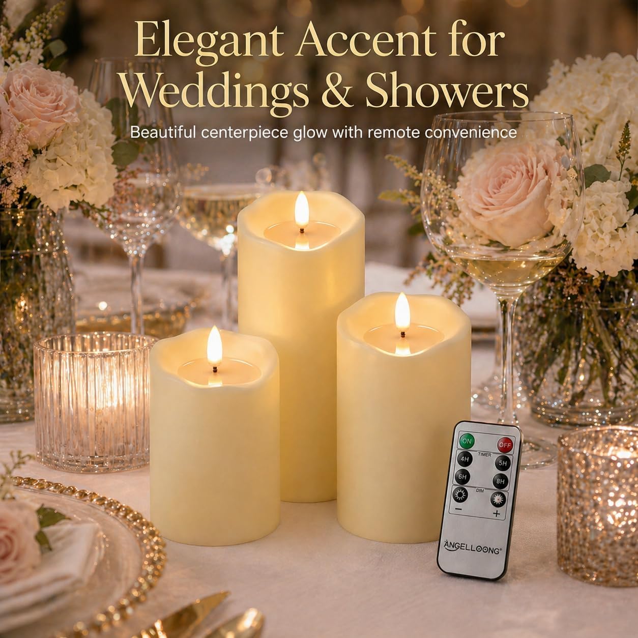ANGELLOONG Flickering Flameless Candles, Realistic Battery Operated Candles with Remote and Timer, Set of 3 LED Candles for Fall Room Home Wedding Decor Centerpieces Table Party Christmas Decorations