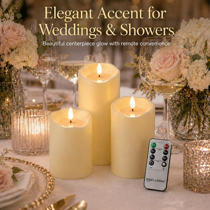 ANGELLOONG Flickering Flameless Candles, Realistic Battery Operated Candles with Remote and Timer, Set of 3 LED Candles for Fall Room Home Wedding Decor Centerpieces Table Party Christmas Decorations