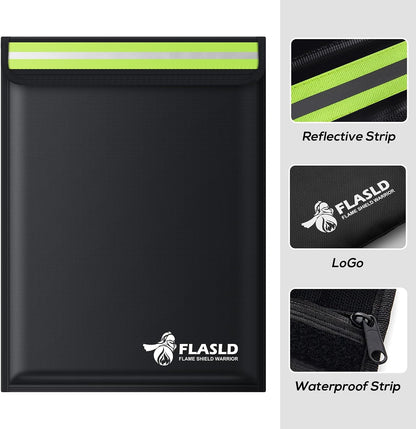 FLASLD Large Fireproof Document Bags, 24x12x12” Waterproof Storage Firesafe Bag, Fireproof Folder Safe Box for Cash, Valuables & Passport, Silicone Coating & Zipper Closure