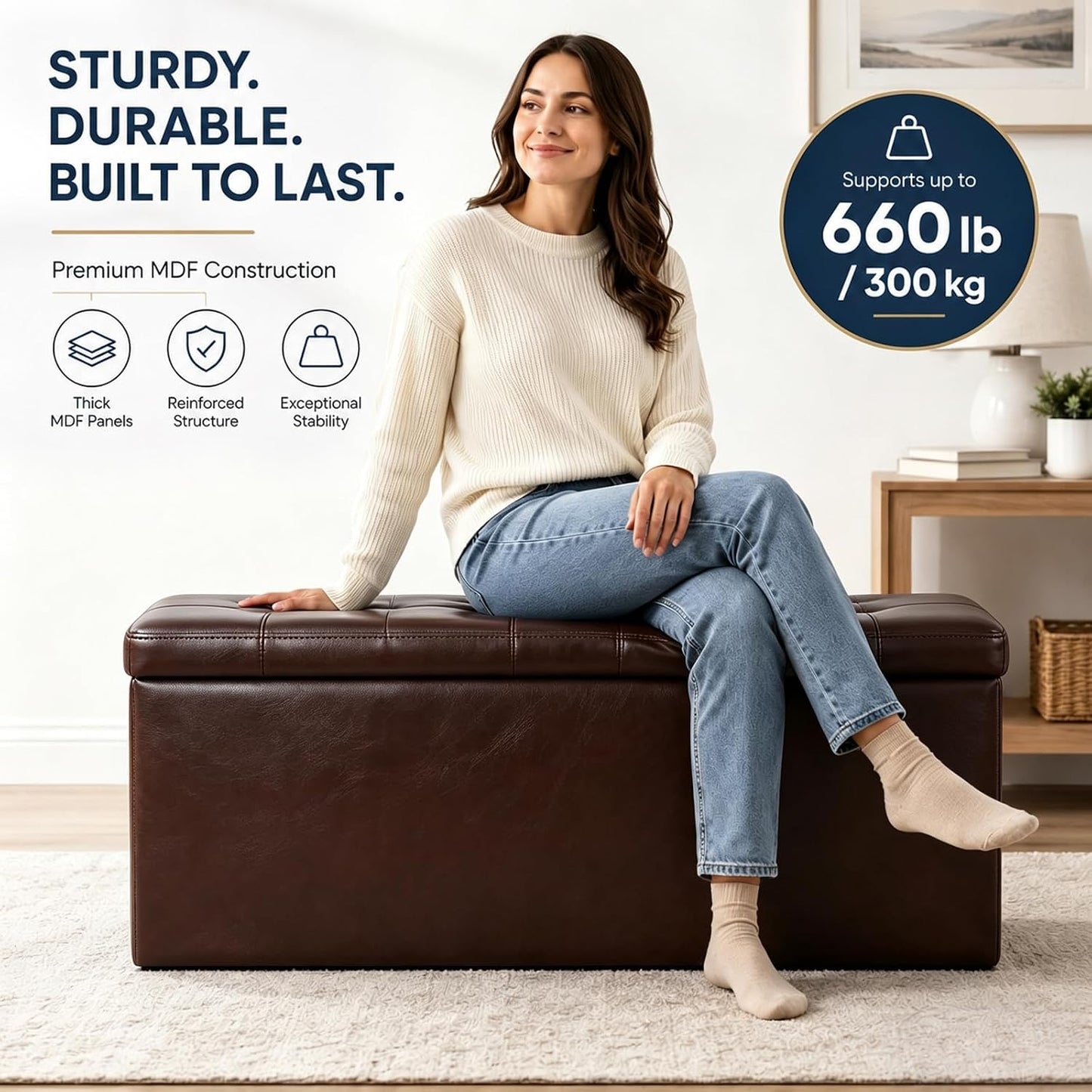 ALASDO Storage Ottoman Footrest Stool Small Ottoman with Storage Foldable Ottomans Foot Rest Footstool Bench for Living Room 17x13x13inches Grey