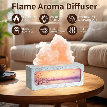 Fireplace Flame Essential Oil Diffuser, 280ml Aromatherapy Humidifier with Remote Control, 7 Color LED Lights, Ultrasonic Aroma Diffuser for Home Bedroom Office Yoga Spa, White