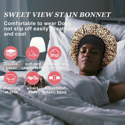4PCS Silk Satin Bonnets for Black Women & Men - Elastic Wide Band Hair Wrap Cap for Curly Hair - Shower Cap for Sleeping (Black, Peacock Blue, Pink, Khaki)