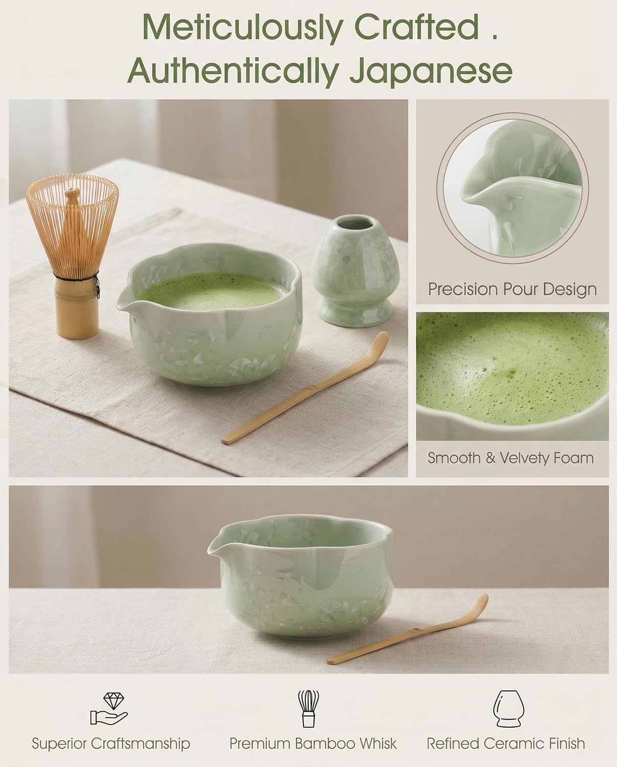 Matcha Whisk Set 7-Piece with Handmade Matcha Bowl & 100-Prong Purple Bamboo Whisk (Chasen), Complete Matcha Kit with Holder, Scoop & Rest, Bamboo Tea Mat, Gift-Ready Matcha Set