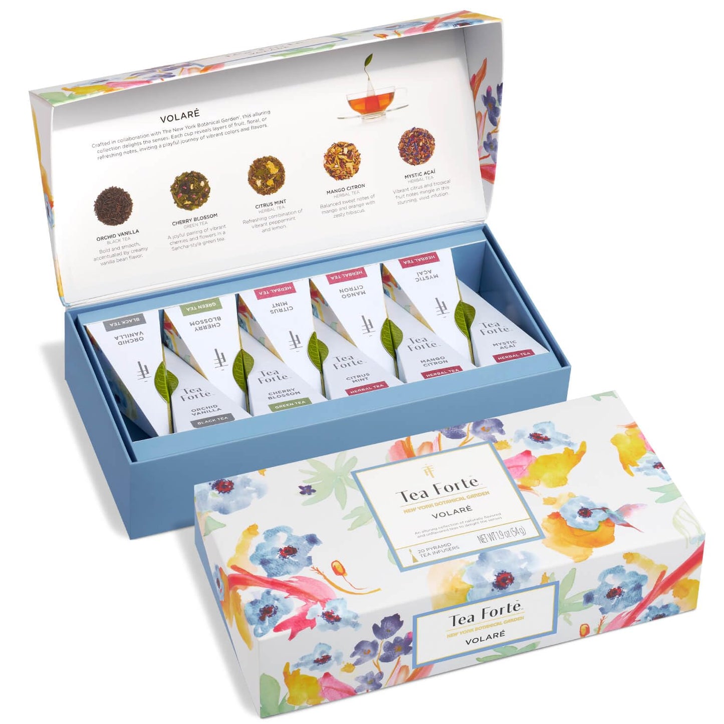 Tea Forte Premium Petite Presentation Box Gift Set Sampler, 10 Count, 2 of Each Blend Individually Wrapped Handcrafted Pyramid Infuser Bags, Demoiselle Tea