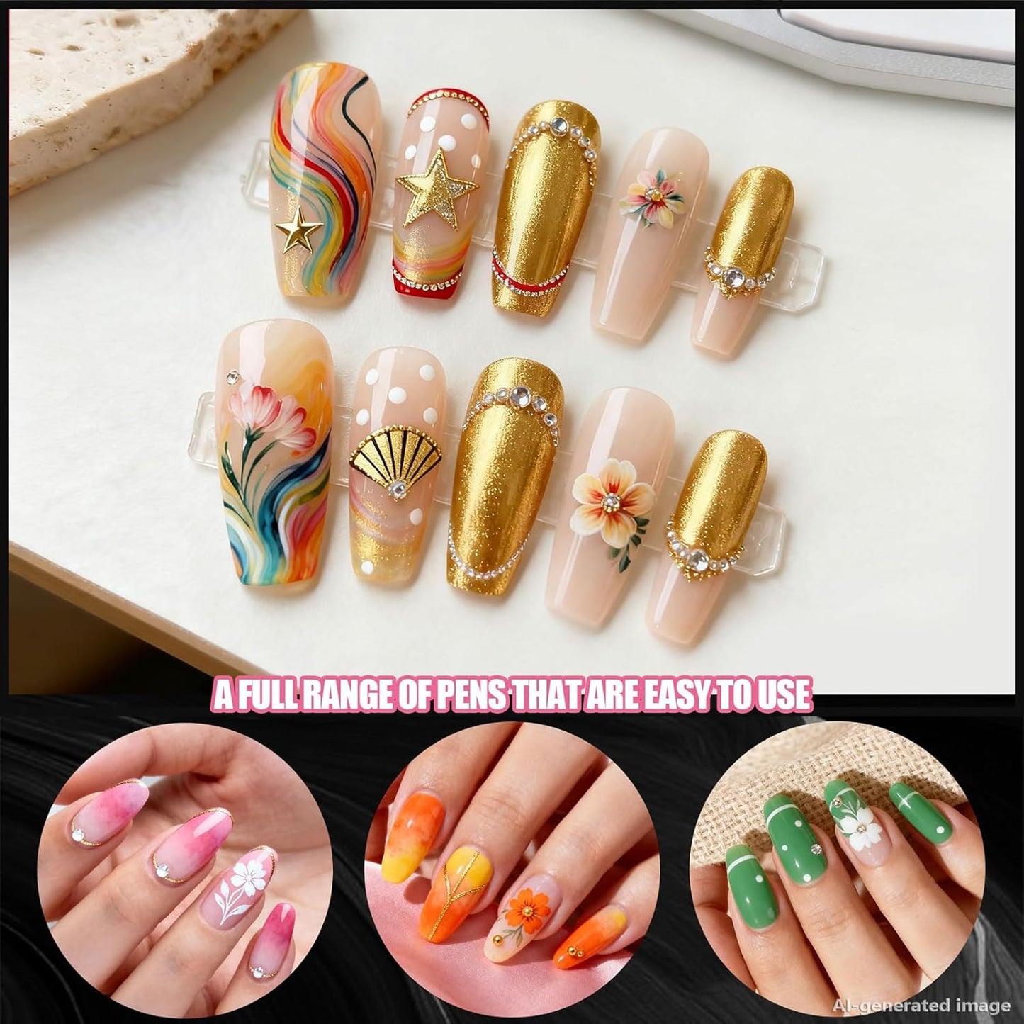 Artdone 31pcs Nail Art Brushes, Nail Art Tool Set, Dotting Tools, Dust Brush,Striping Brushes for Long Lines, Drawing Pen For Gel Polish Design supply