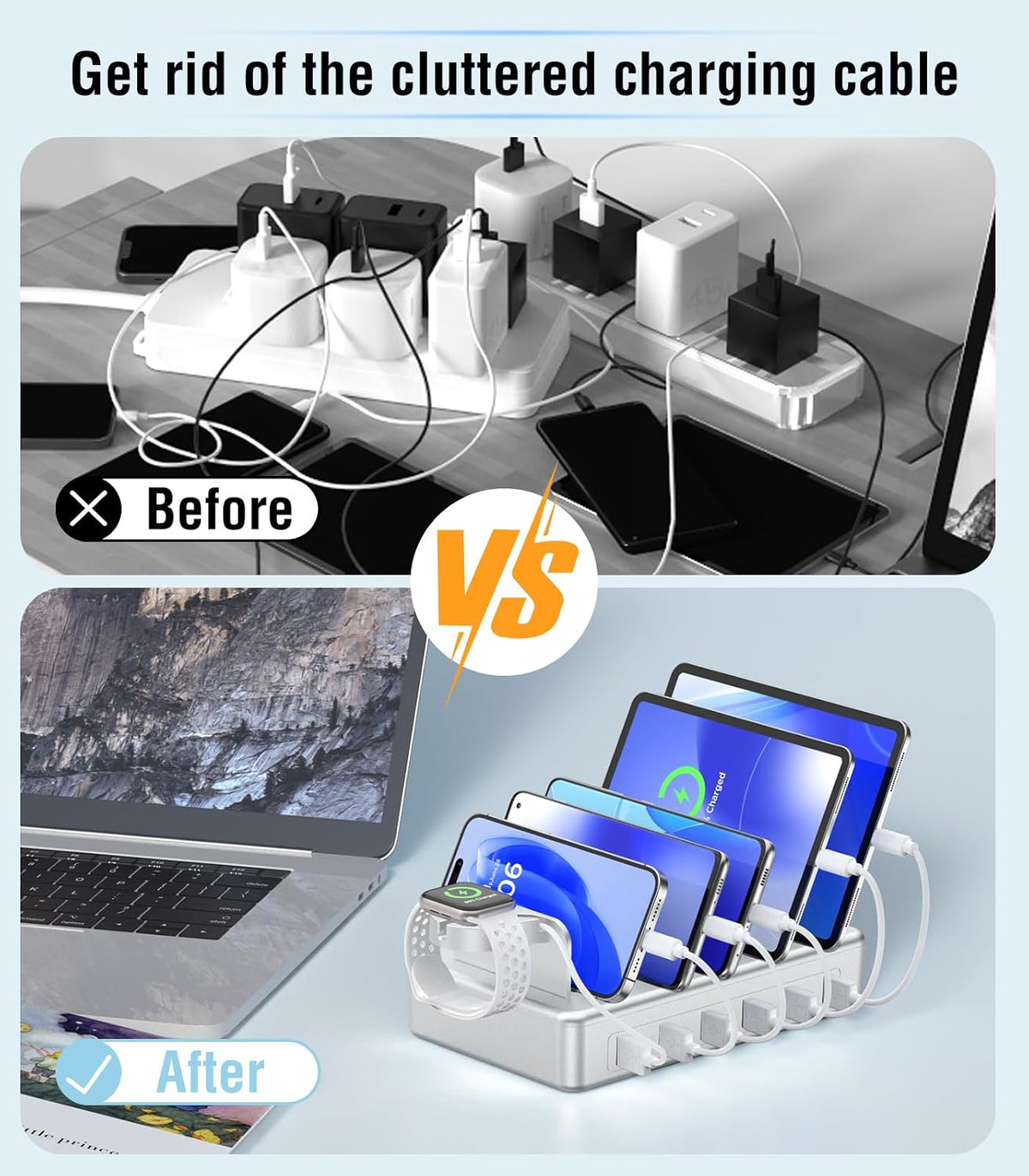 Charging Station for Multiple Devices, 50W 6 Ports Charging Dock with Stand