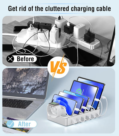 Charging Station for Multiple Devices, 50W 6 Ports Charging Dock with Stand