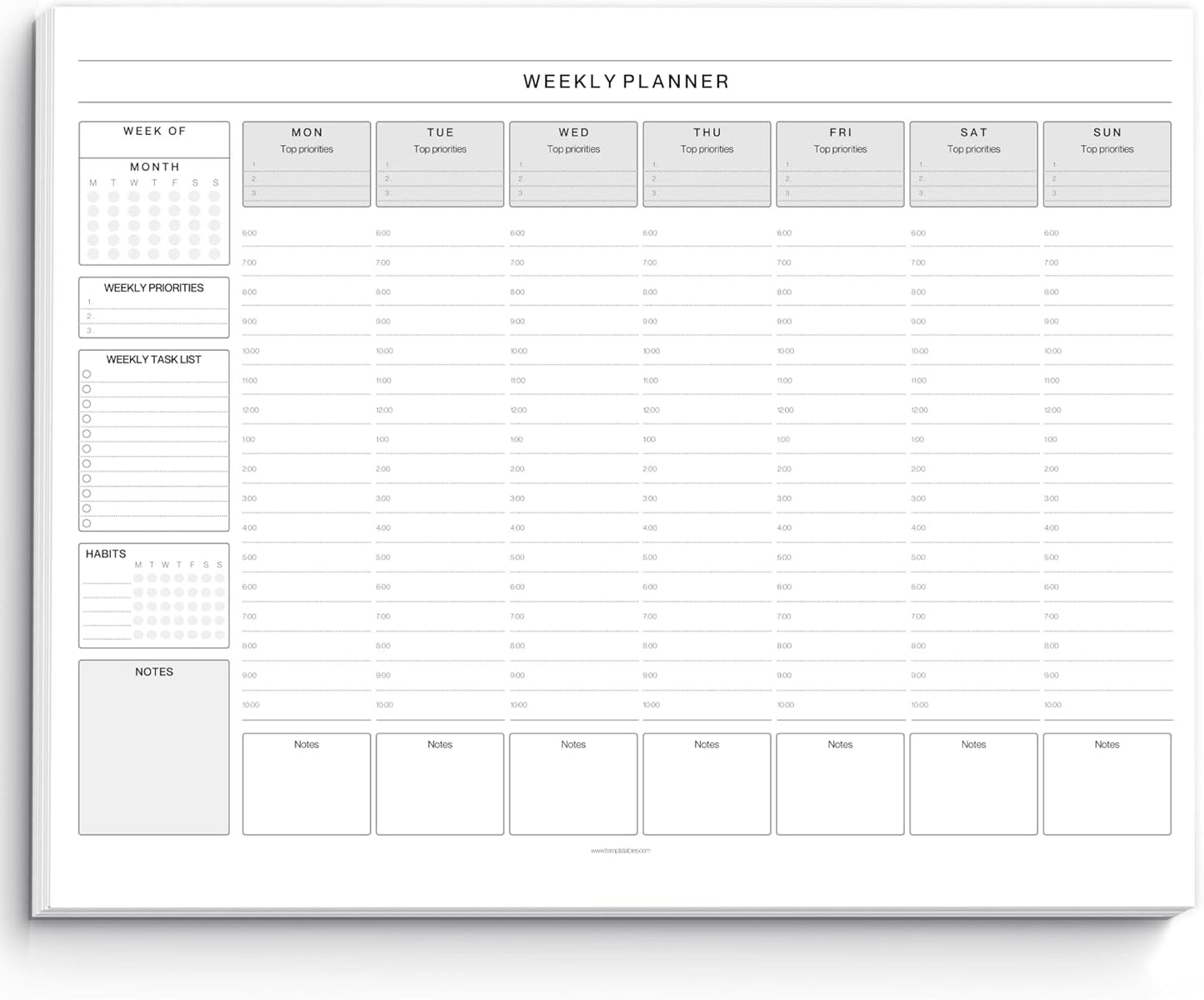 Weekly Hourly Planner Notepad, Daily Planner Desk Pad, Weekly Schedule, To Do List Note Pad, ADHD Planner | 50 Undated Tear Away Sheets | A4 (Rainbow)
