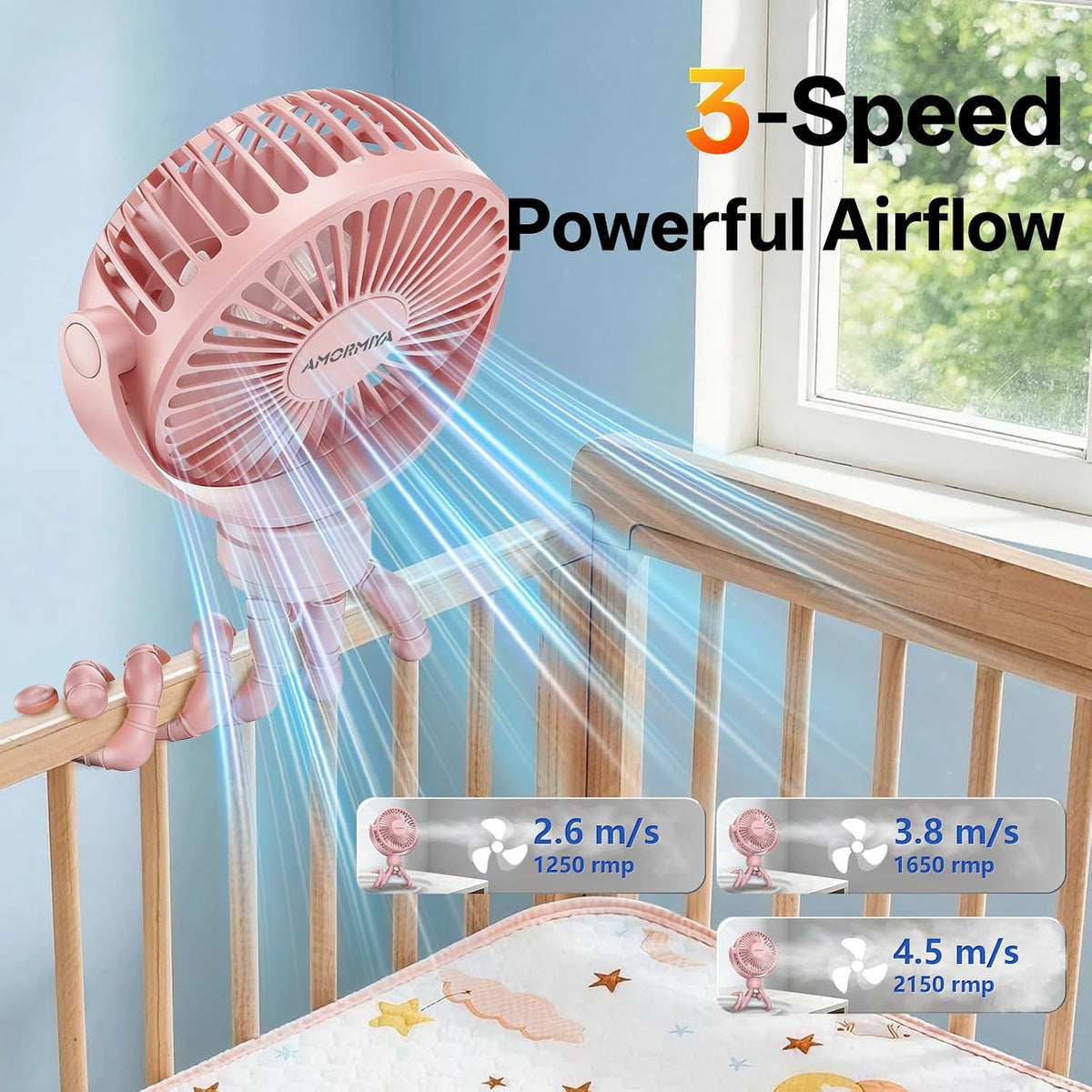 Portable Mini Stroller Fan for Car Desk Treadmill Golf Cart Blue