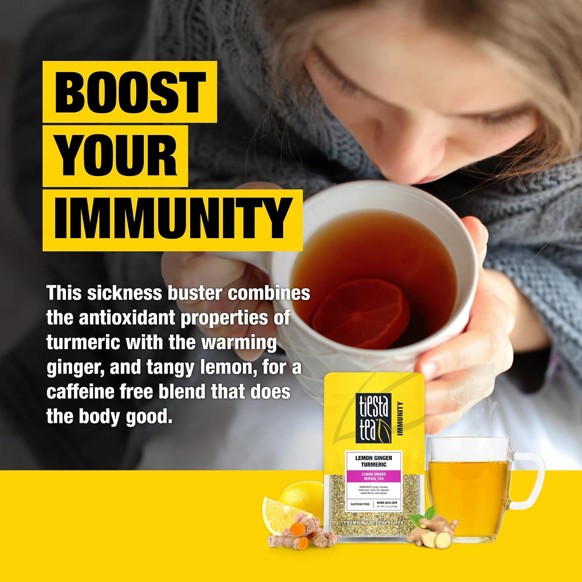 Tiesta Tea Lemon Ginger Turmeric, Lemon Ginger Herbal Tea, 2.5oz
