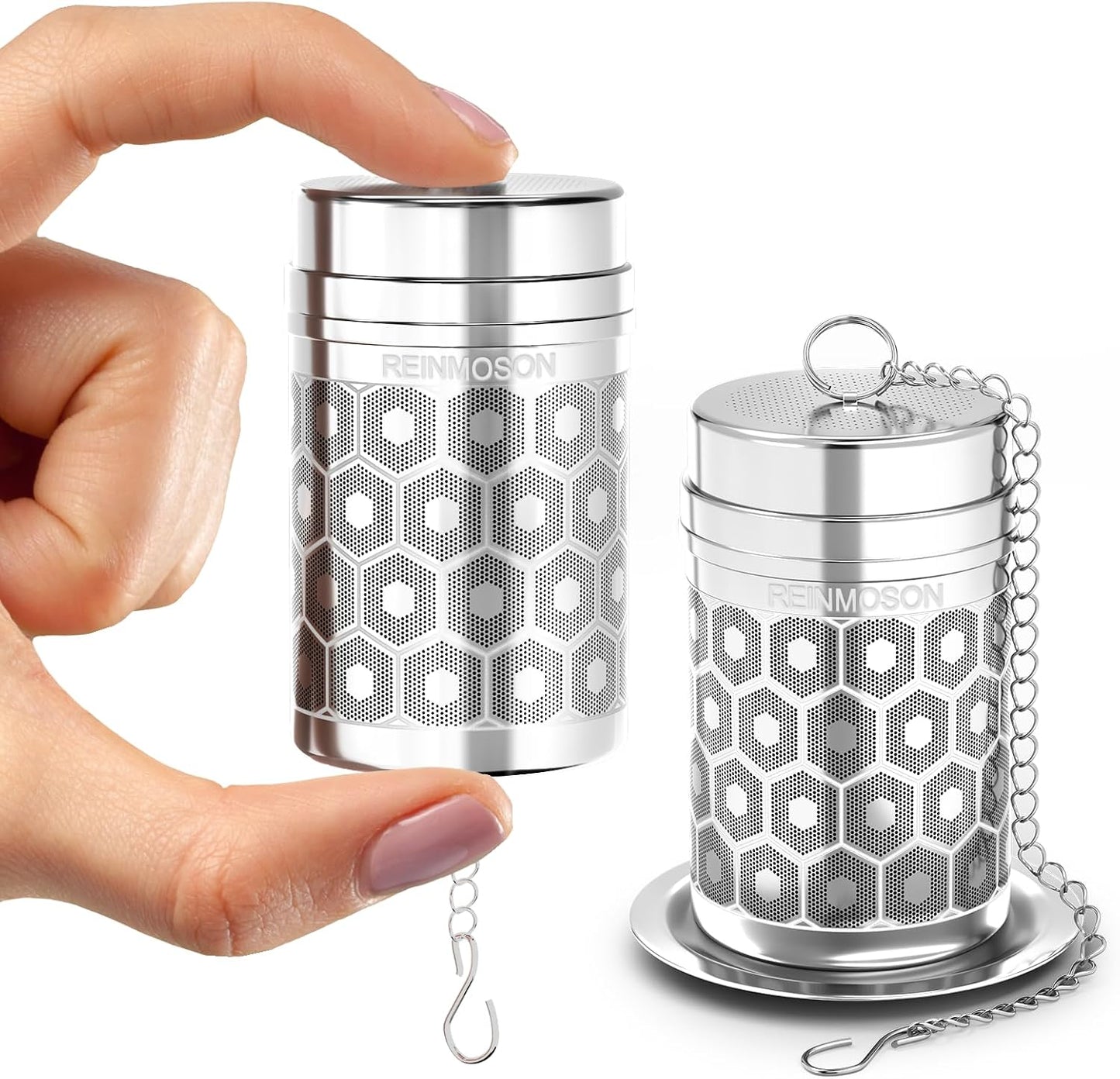 Reinmoson Large Tea Infuser for Loose Tea & Spice Infuser for Cooking, Extra Fine Mesh Tea Strainers, 304 Stainless Steel Loose Leaf Tea Steeper for Black Tea, Rooibos, etc