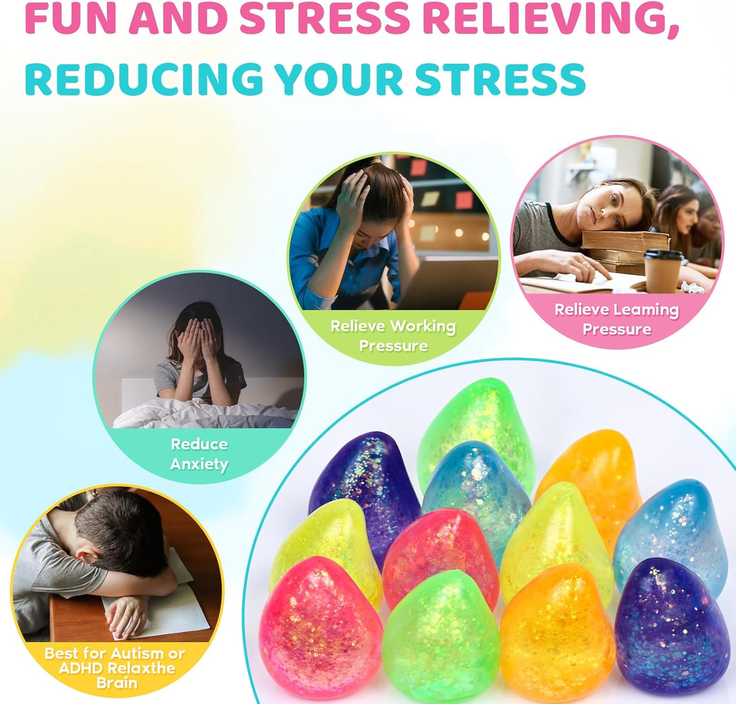 VESPRO 12 Pack Fidget Stress Balls for Adults, Cute Octopus Stress Sensory Stress Ball, Bulk Squishy Squeeze Ball Toys Set for Classroom Prizes and Birthday Party Favors