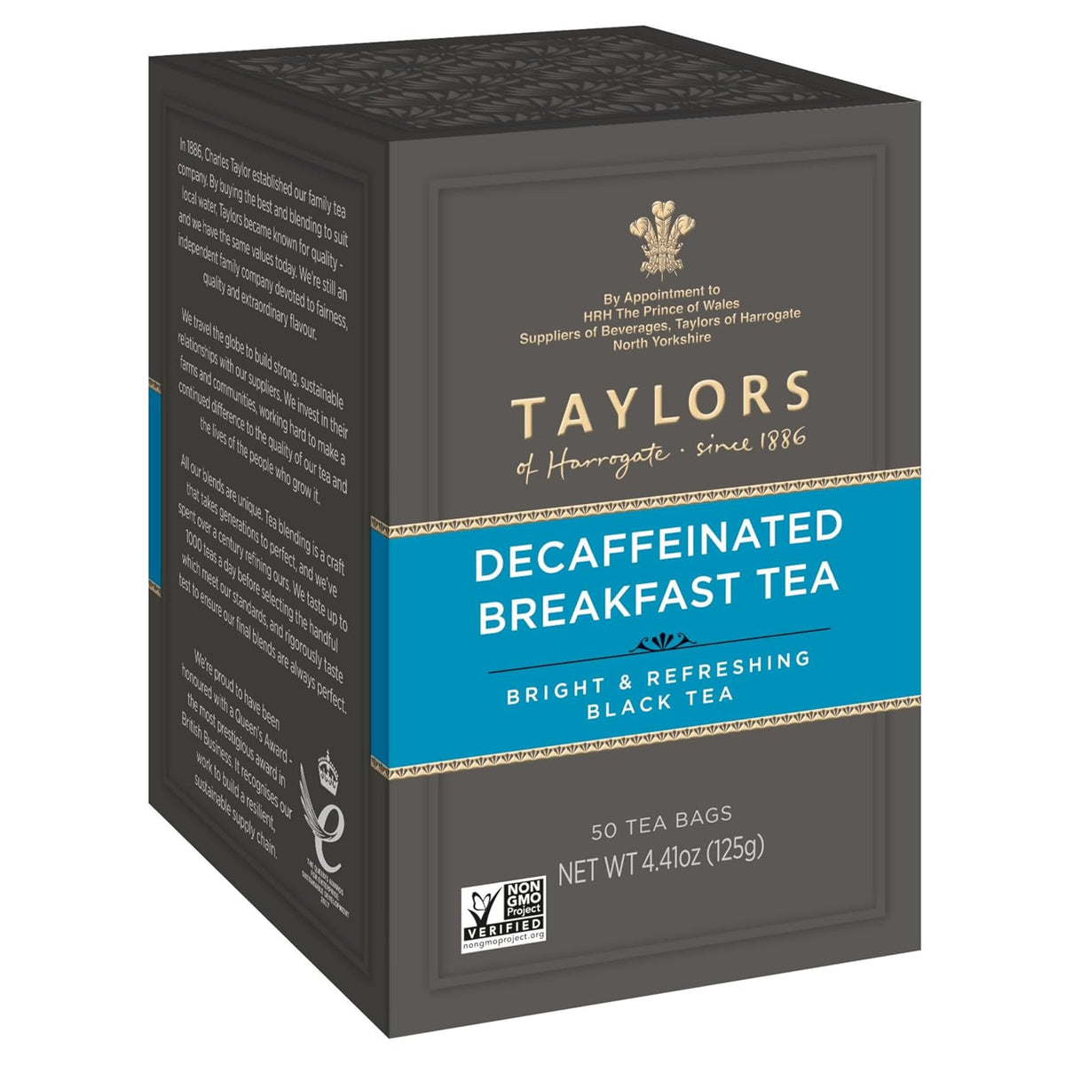 Taylors of Harrogate Decaffeinated Breakfast,Black Tea,Pillow Bags,Rich,Bright & Balanced,Decaffeinated,Enjoy Hot or Iced,50 Teabags,50 Count (Pack of 2)