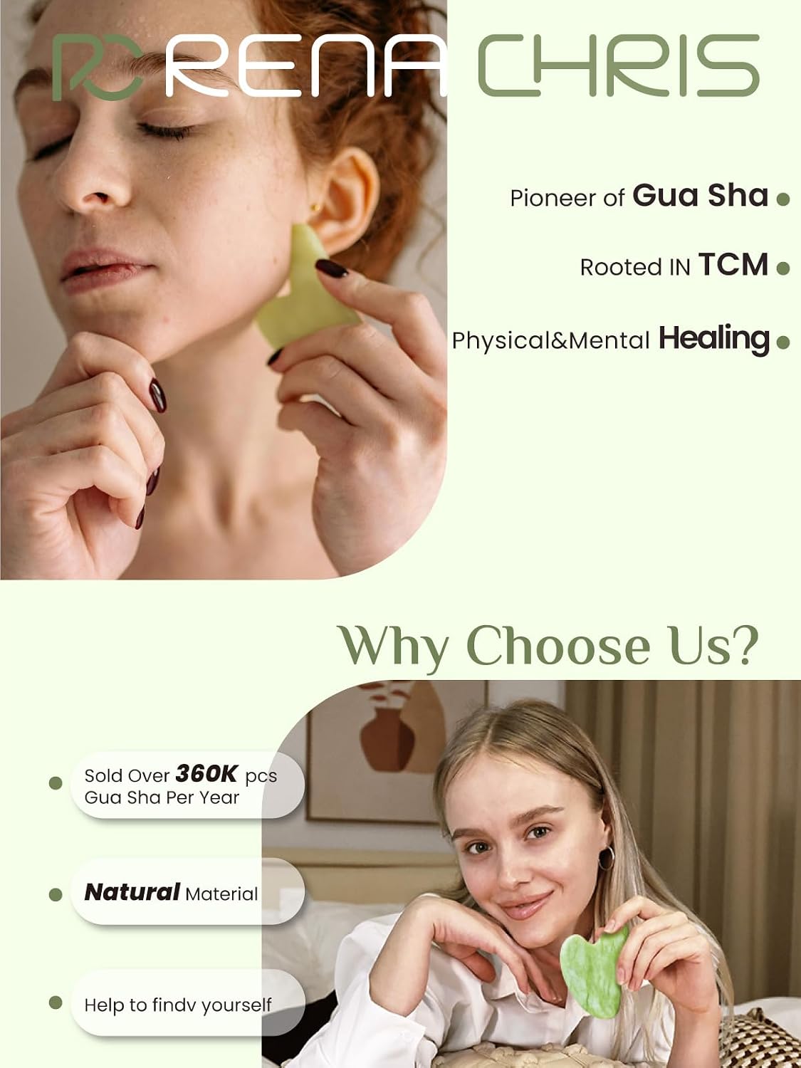 Rena Chris Gua Sha Facial Tools, Stainless Steel Guasha Tool for Acupuncture, Manual Massage Tool for Jawline Sculpting and Puffiness Reducing, Gua Sha Facial Massage Tool, Skin-Care Gift (Silver)