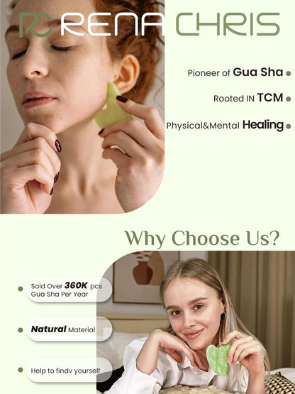 Rena Chris Gua Sha Facial Tools, Stainless Steel Guasha Tool for Acupuncture, Manual Massage Tool for Jawline Sculpting and Puffiness Reducing, Gua Sha Facial Massage Tool, Skin-Care Gift (Silver)