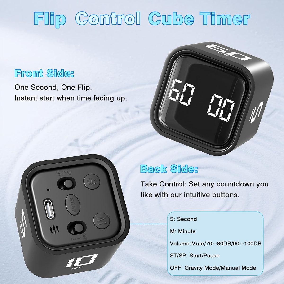 Wbacon Cube Pomodoro Timer, Smart Timer 5/10/30/60 Minutes Custom Countdown