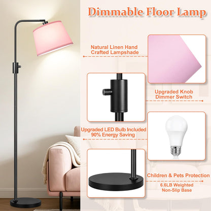 【Upgraded】 Dimmable Floor Lamp, 1000 Lumens LED Edison Bulb Included, Arc Floor Lamps for Living Room Modern Standing Lamp with Linen Shade, Tall Lamp for Bedroom Office Dining Room- Black