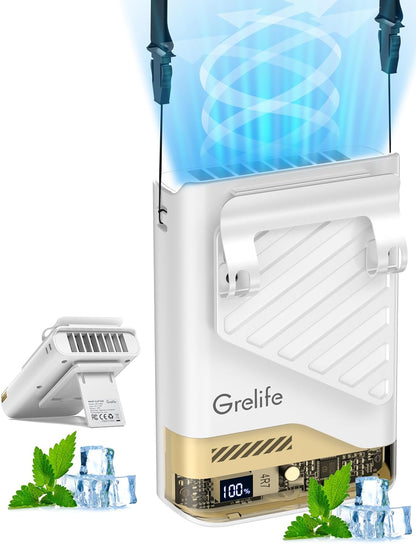 Grelife AI Portable Waist Fan Rechargeable,10000mAh LED Clip Fan,5 Speed 10000RPM 33ft/s Airflow,40H Runtime Hands-Free Neck Fan,Personal Wearable Cooling Fan for Outdoor,Camping,Jobsite,Travel(Black)