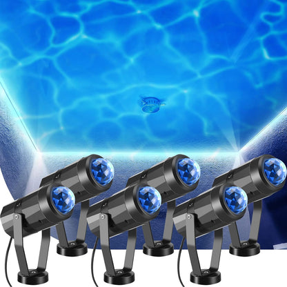 Riakrum 6 Pcs Water Effect Projector Light Winter LED Ocean Wave Projector Water Wave Effect Night Light Rotating Room 360 Degree Lamp Lighting for Bedroom Under Sea Wedding Party Decoration (Blue)