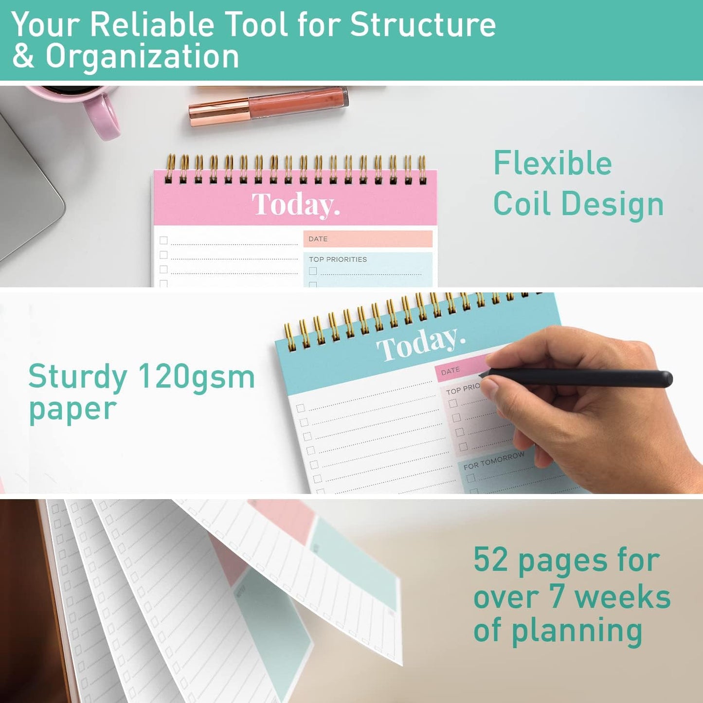 Sweetzer & Orange Daily & Weekly To Do List Notepad – Undated Work Planner & Organizer with Wish List Section, 52-Sheet Coiled Task Pad for Productivity – SET OF 4 To Do List Notebook for Work
