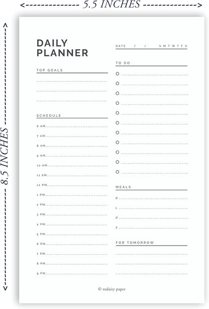 Daily Planner Notepad 5.5" x 8.5" To Do List with Hourly Schedule, Time Block Planning Pad, Desktop To Do List, 50 Sheets by Todaisy Paper