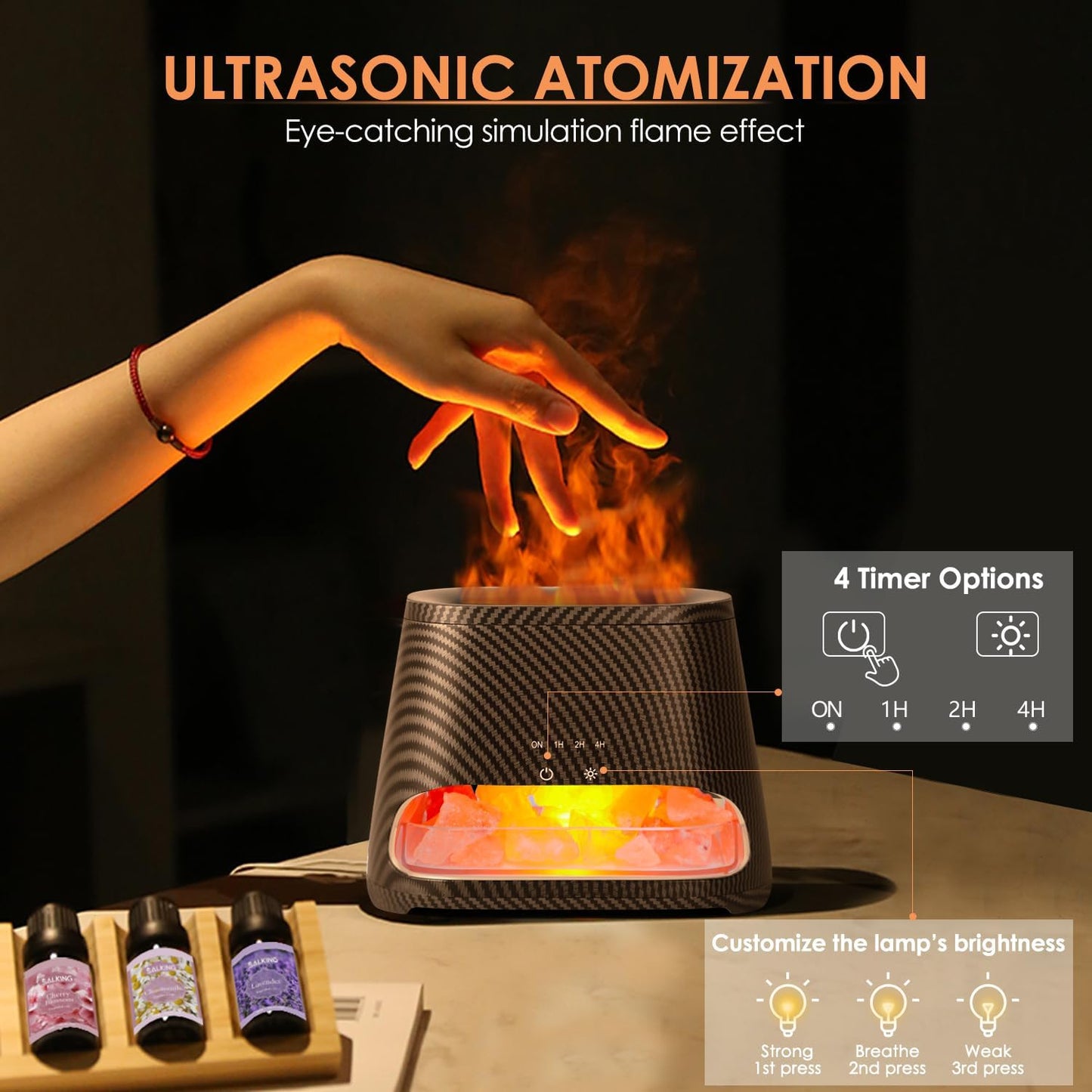SALKING 2-in-1 Ultrasonic Essential Oil Diffuser & Himalayan Salt Lamp, Aromatherapy Diffuser Cool Mist Humidifier with 3 Brightness, Salt Therapy Lamp, 100% Pure Himalayan Salt Rock, 150ml (Marble)