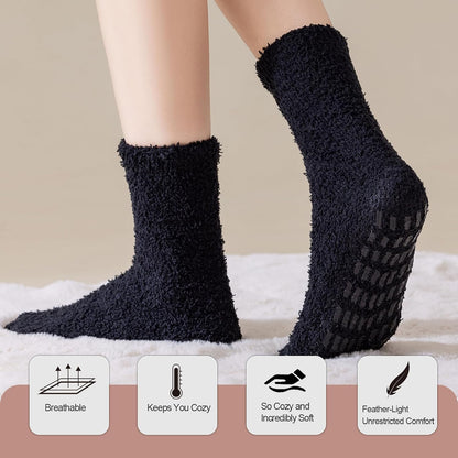 5 Pairs Fuzzy Socks with Grips for Women, Non Slip Cozy Fluffy Soft Socks, Winter Sleep Slipper Hospital