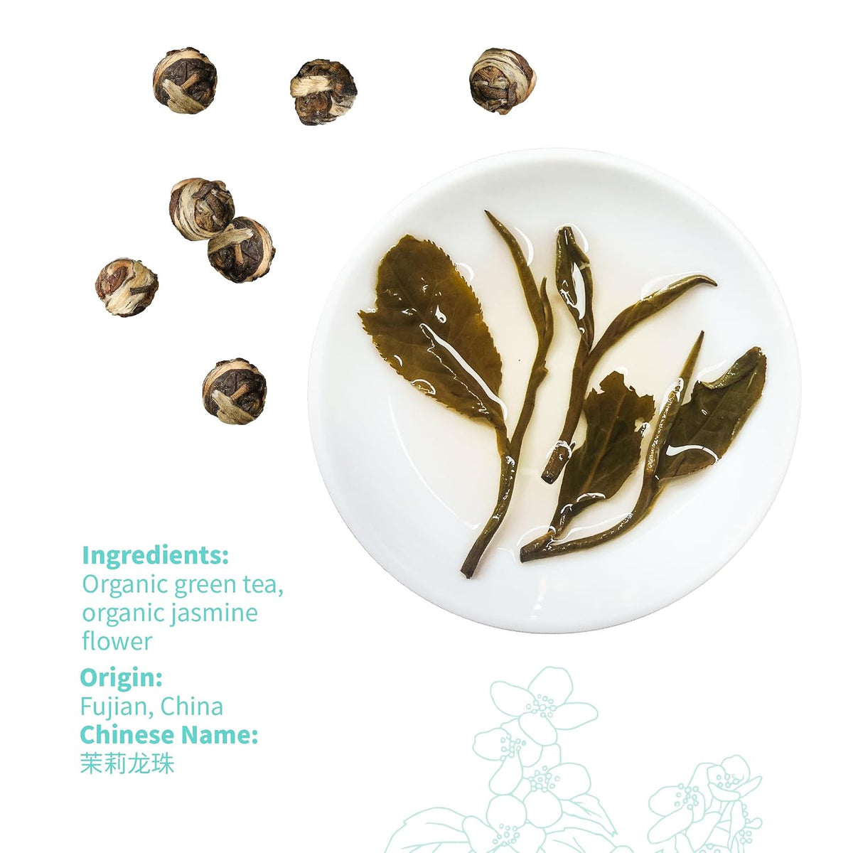 Essencesip Jasmine Pearl Green Tea Loose Leaf, 6oz Tin – 4x Scented Dragon Pearls with Deep Jasmin Aroma, Smooth Taste, USDA Organic, Ethically Sourced