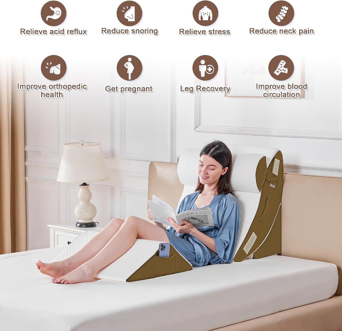 Yojoker 4PCS Orthopedic Bed Wedge Pillow Set for Sleeping, Post Surgery Foam Pillow for Body, Back and Leg Pain Relief, Triangle Adjustable Support Pillow - Acid Reflux, Anti Snoring & GERD Sleeping