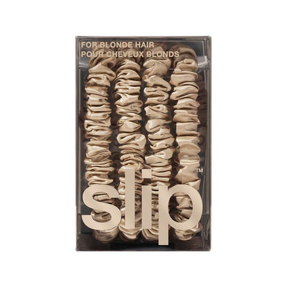 Slip Silk Hair Ties — Skinny Silk Black Scrunchies, No Damage, No Crease, Anti-Breakage |100% Mulberry Silk | All Hair Types | Made with Proprietary Slipsilk™ | Set of 4